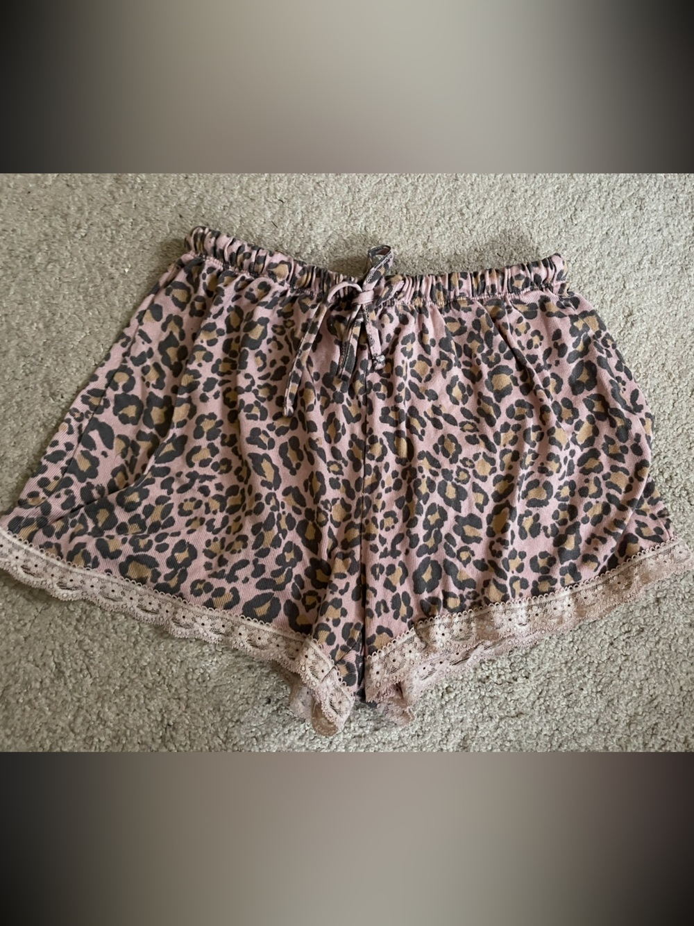 Rose + Vine Pink Leopard Print Lace-Trim Sleep Shorts size XS